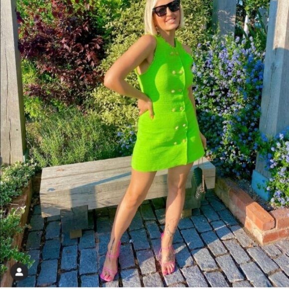 NWT ZARA Textured Weave Dress With Buttons M Green - Picture 2 of 13